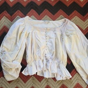 ZARA tie dye crop blouse 100% cotton puff balloon sleeved crochet square neck S